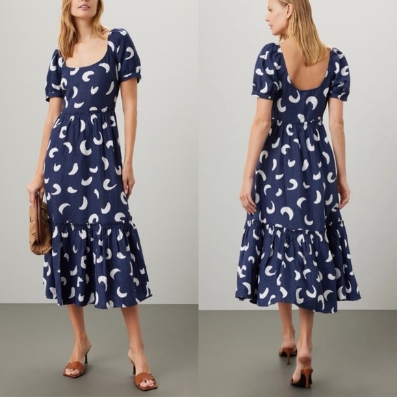 Polo Ralph Lauren Dresses & Skirts - Polo Ralph Lauren Navy Blue Brushstroke-Motif Tiered Linen Dress 4